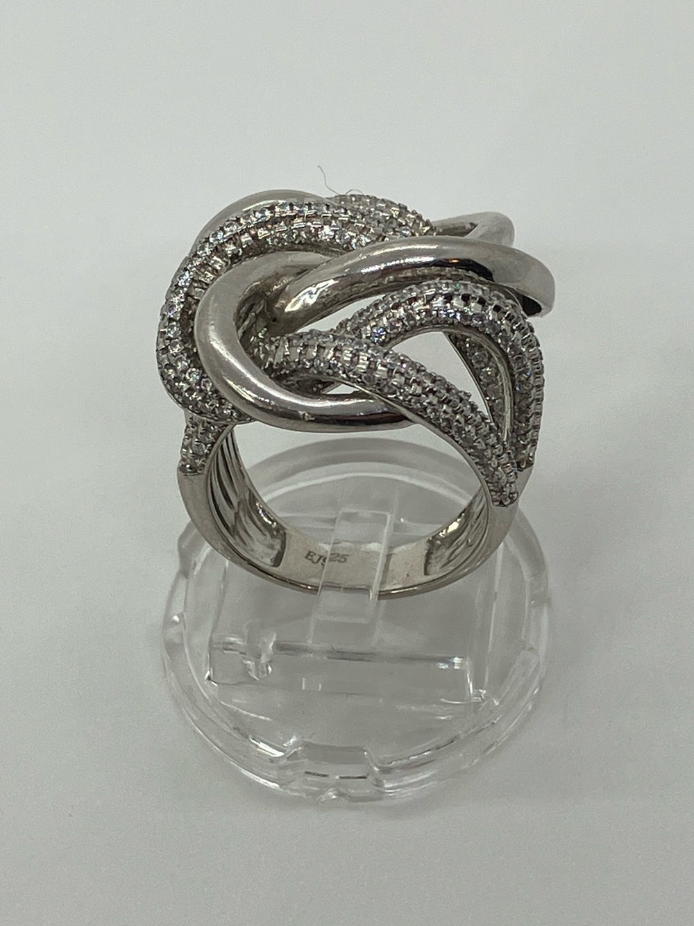 Vtg 925 Sterling Silver EJ CZ Pave Intertwined Vine Statement Ring